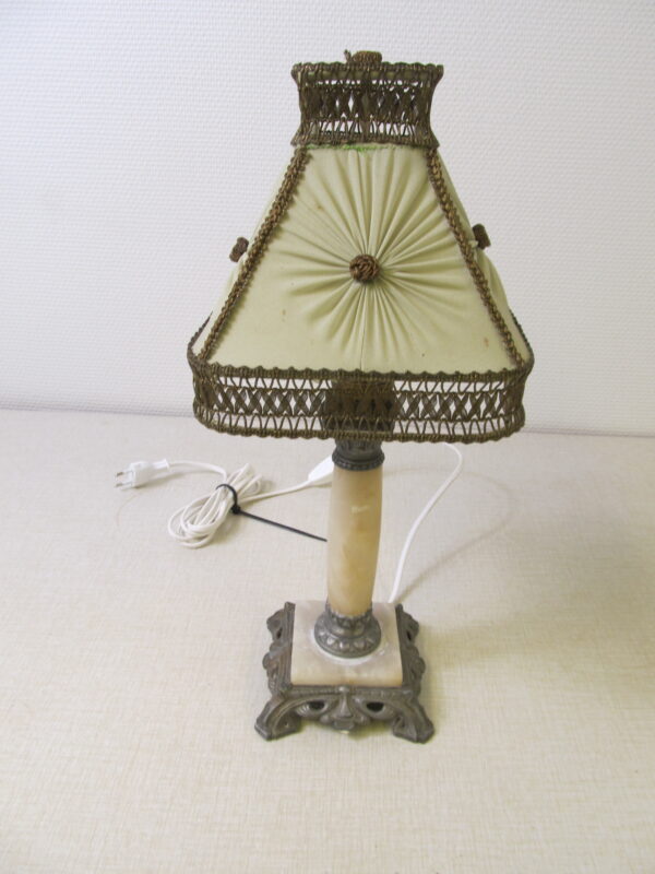 Bordslampa 20-tal i marmor och metall och originalskärm - Bild 4