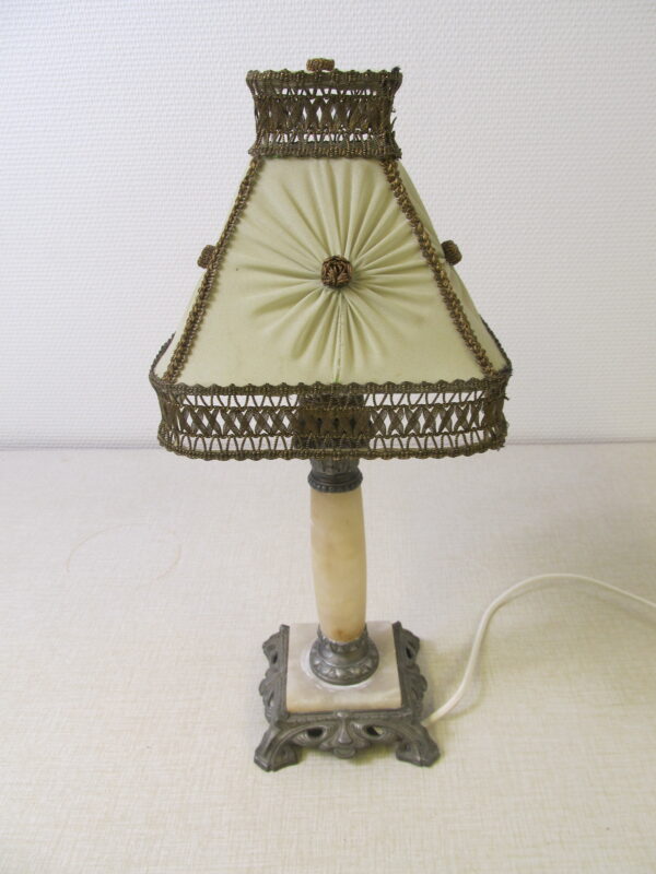 Bordslampa 20-tal i marmor och metall och originalskärm