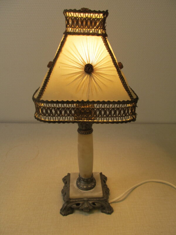 Bordslampa 20-tal i marmor och metall och originalskärm - Bild 3